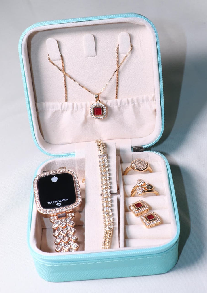 Luxury Women Jewelry Gift Box with Smart Touch Watch – 6 Pieces Premium Set