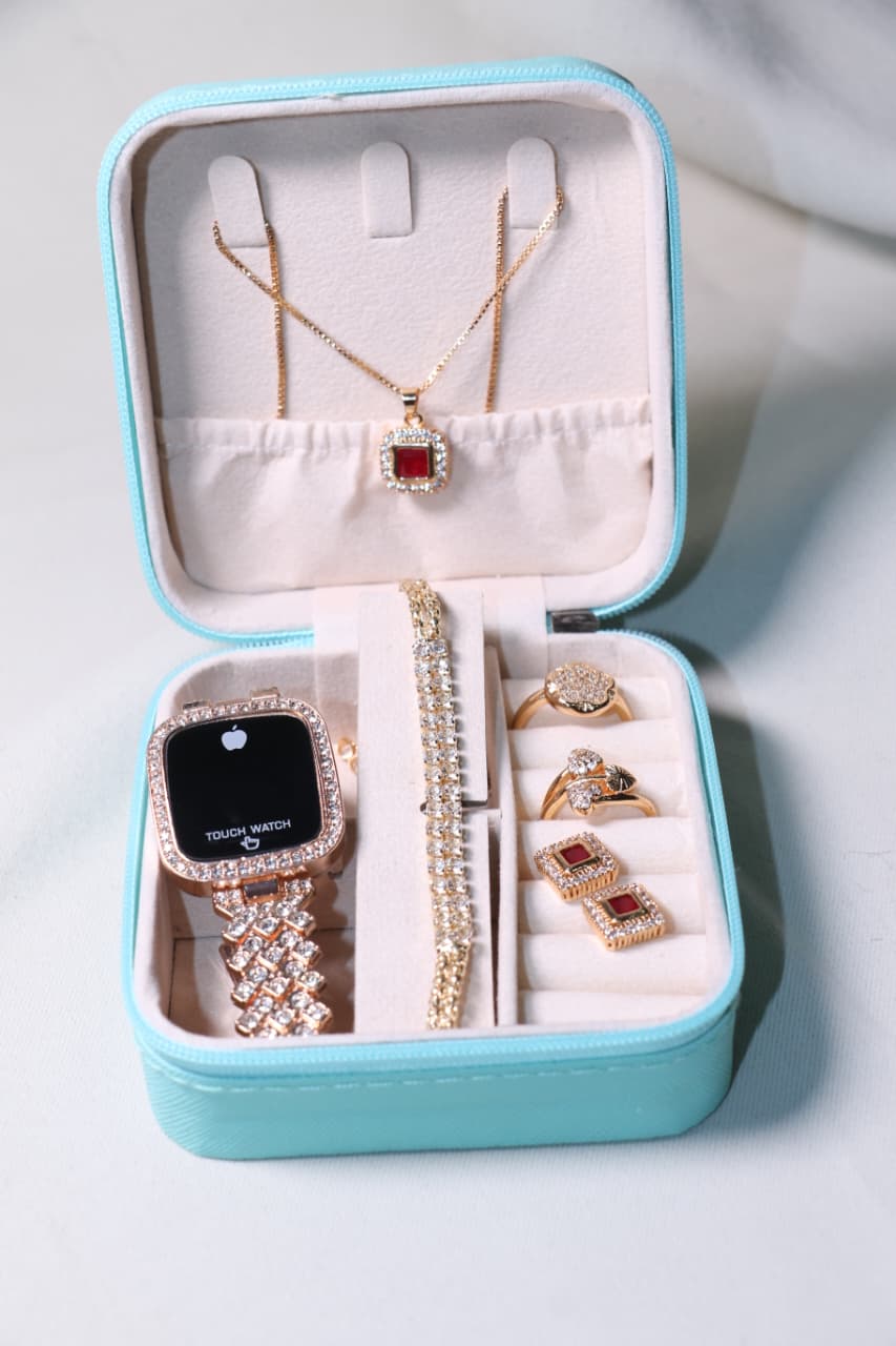 Luxury Women Jewelry Gift Box with Smart Touch Watch – 6 Pieces Premium Set